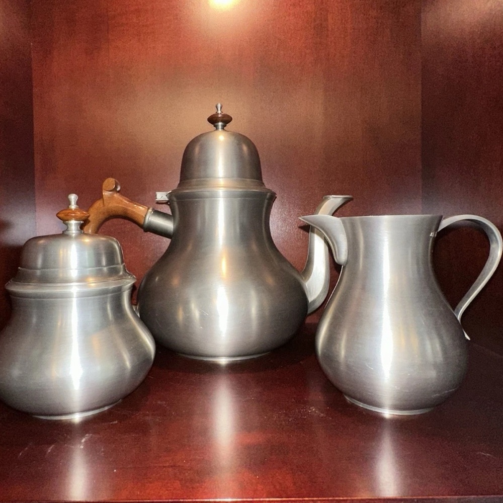 Pewter Coffee/Tea Set by John Somers, Brazil - Vintage Colonial 5 piece NO SPOON